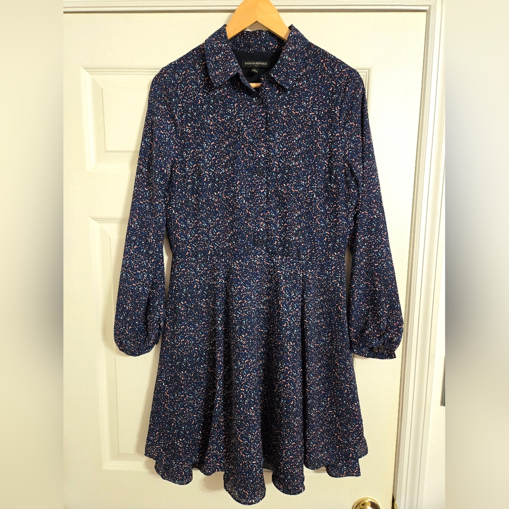 Banana Republic Navy Multicolor Long Sleeve Dress Size 8 READ DESCRIPTION